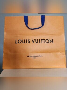 Louis Vuitton Orange Shopping Bag with Blue Handles - Large Size